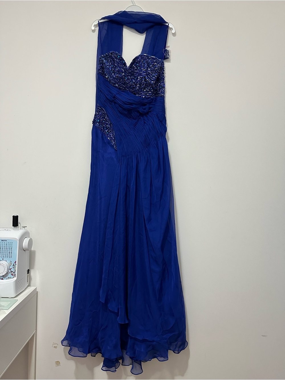 Royal Blue Strapless Beaded Evening Gown